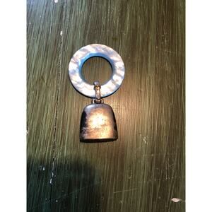 Vintage WEB Sterling Silver Mother of Pearl Baby Rattle Teething Ring Blue Boy